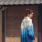 日本製 藍段染グラデーション シルキータッチロングシャツ sumi015-bluedanzome
